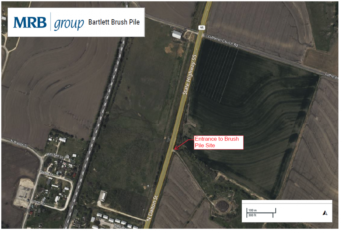 Entrance to Brush Pile Site is between State Highway 95 and N Dalton ST, Before Lutheran Church RD
